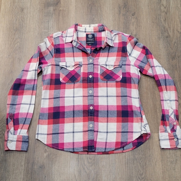 AMERICAN EAGLE OUTFITTERS Favorite Fit Plaid Flannel Button Down, S Vintage Y2K - Picture 1 of 8